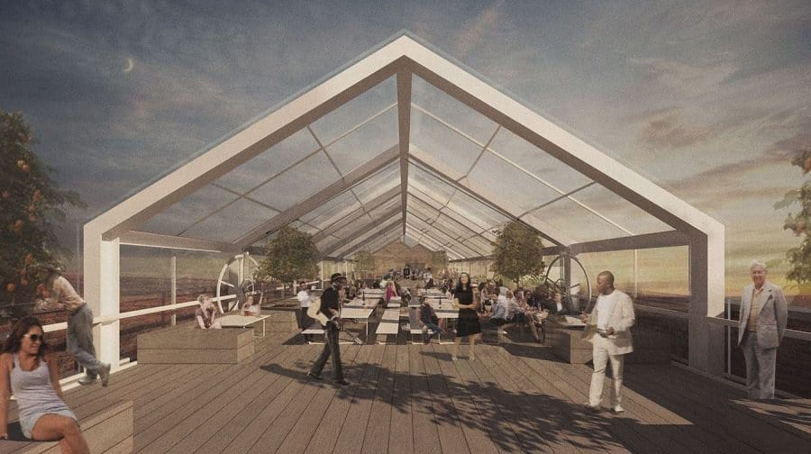 Bussey Building retractable roof. Artist's impression by Kennedy Woods Architecture