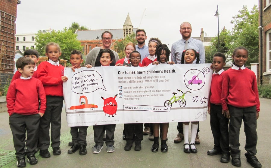 Children from Charlotte Sharman School are joined by (left to right) Mark Cottray, the GLA’s auditor and Cllr Octavia Lamb, Southwark Council’s Deputy Cabinet Member and Andrew May