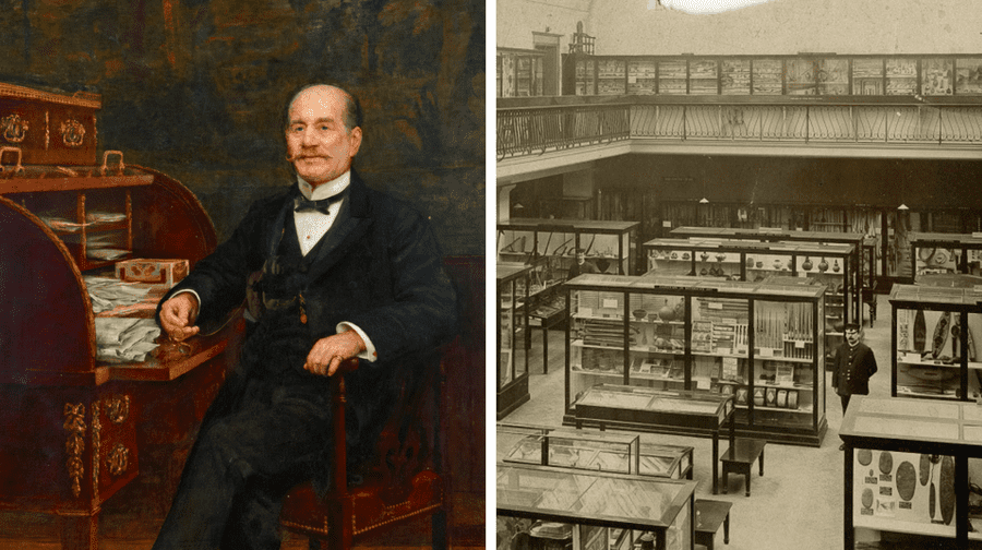 Frederick Horniman (left) officially opened the Horniman Museum and Gardens in 1901. Right: Gallery attendants in the South Hall (early 20th century)