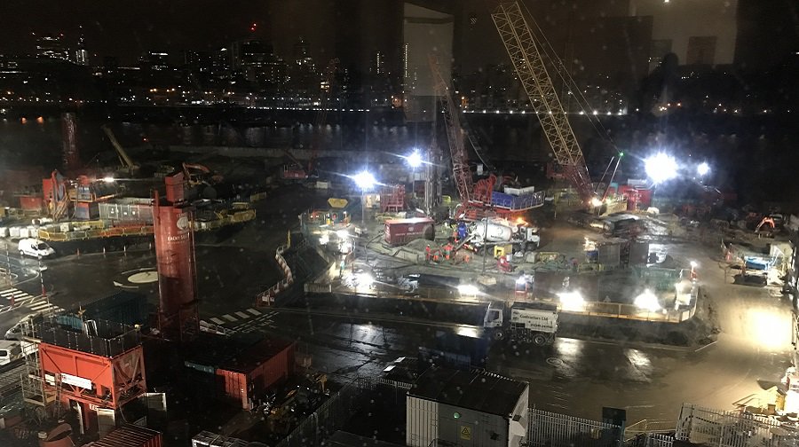 Photo taken by resident of workers still on the Tideway Chambers Wharf site in the early hours of the morning