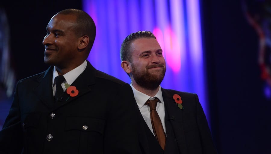 'Outstanding Bravery' Award winners PC Wayne Marques (left), and PC Charlie Guenigault. Credit: Daily Mirror Pride of Britain Awards