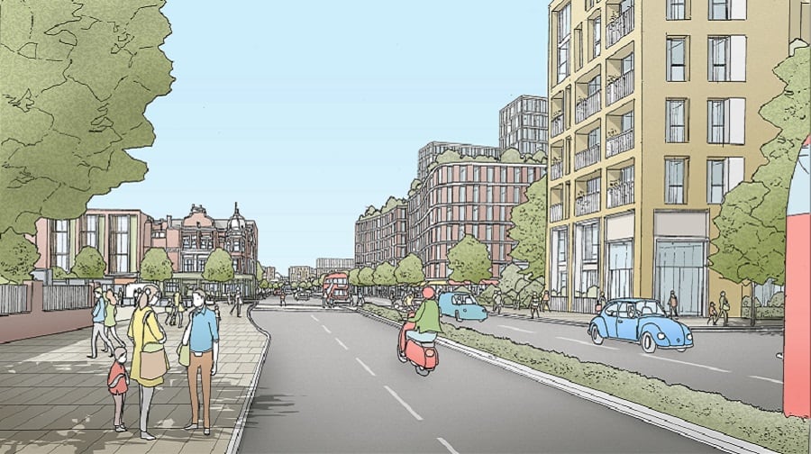 CGI of how Old Kent Road could look with current regeneration plans