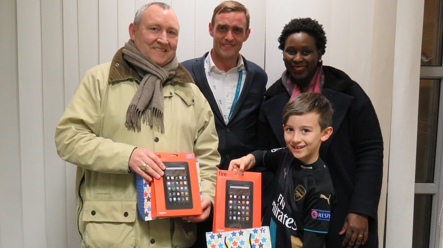 (L-R) Micky Holland, David Skipper, Emilie Mendy, and competition winner George