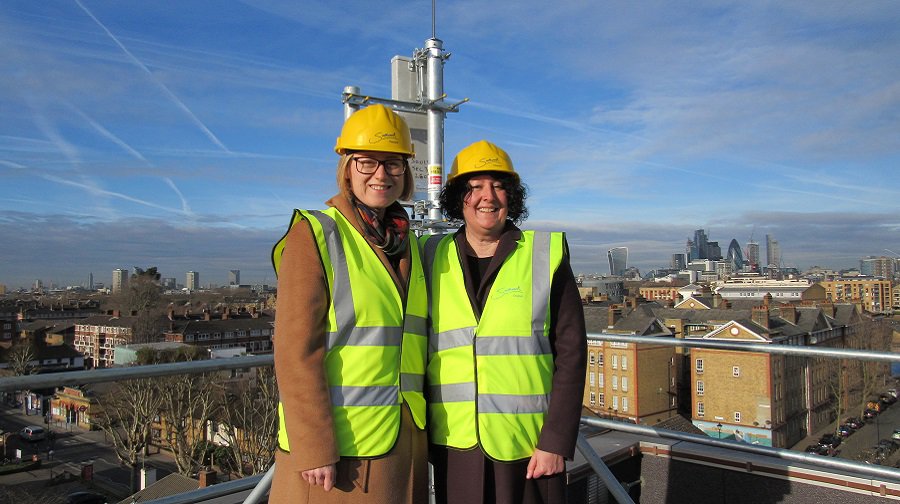 Southwark councillors Fiona Colley and Stephanie Cryan with one of the new masts