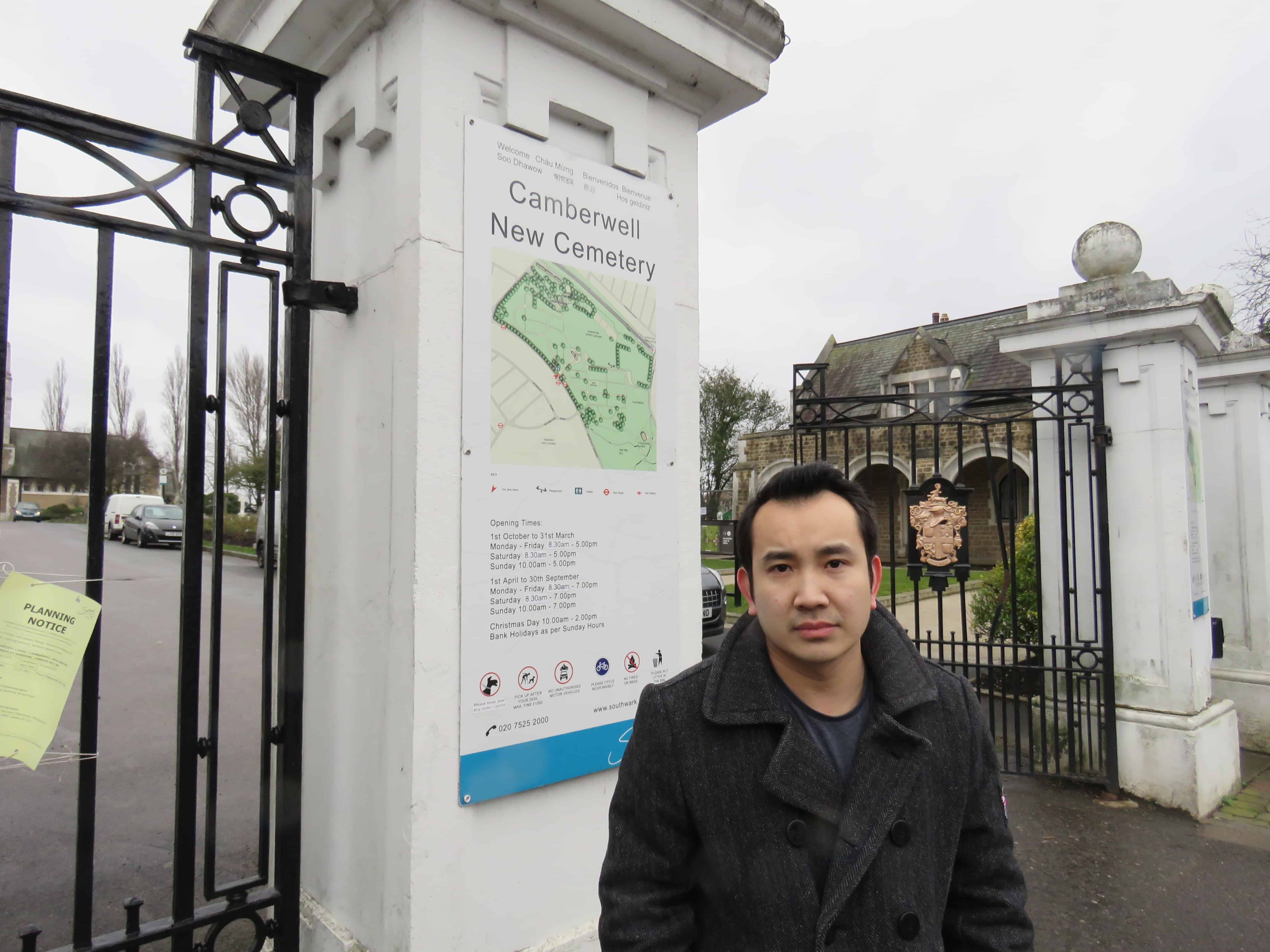 Tim Ung, outside Camberwell New Cemetery