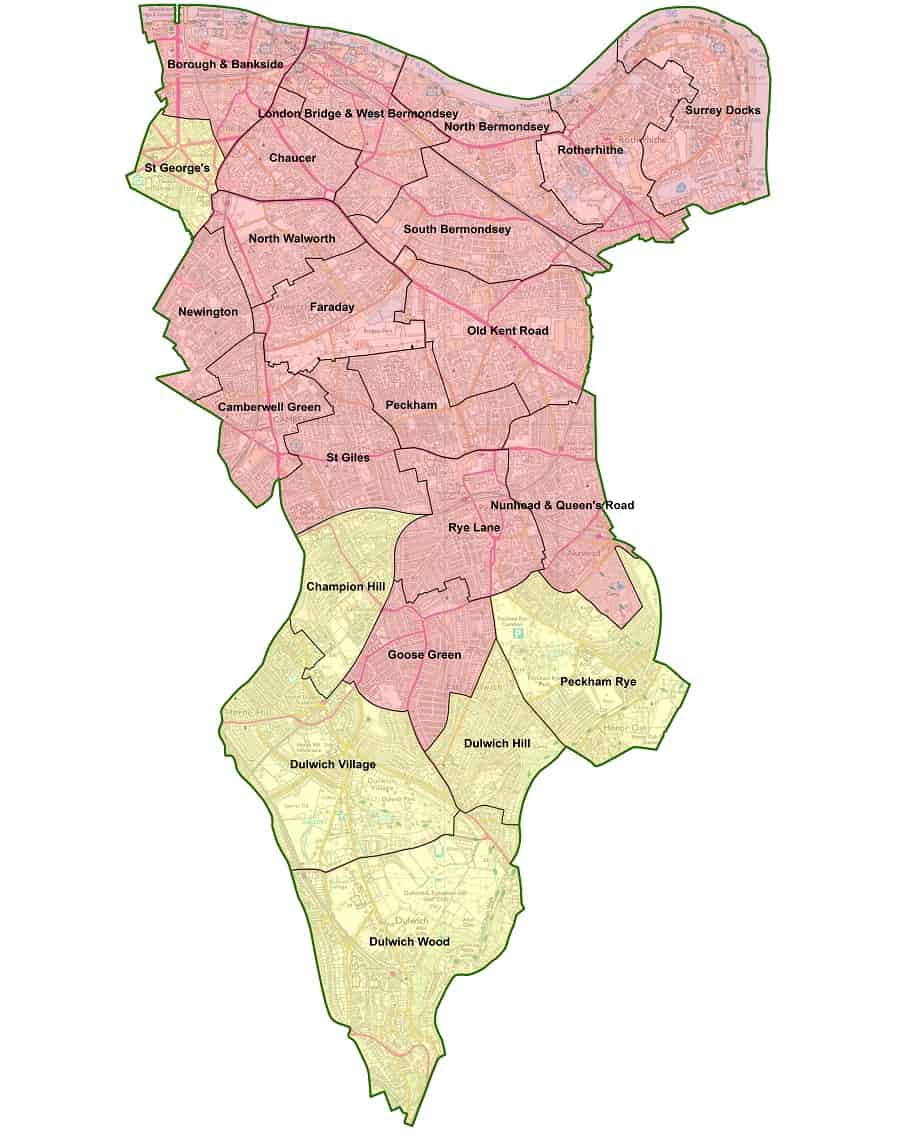 A map of Southwark's ward boundary changes which come into effect on May 3, 2018 (Credit: Local Government Boundary Commission for England)