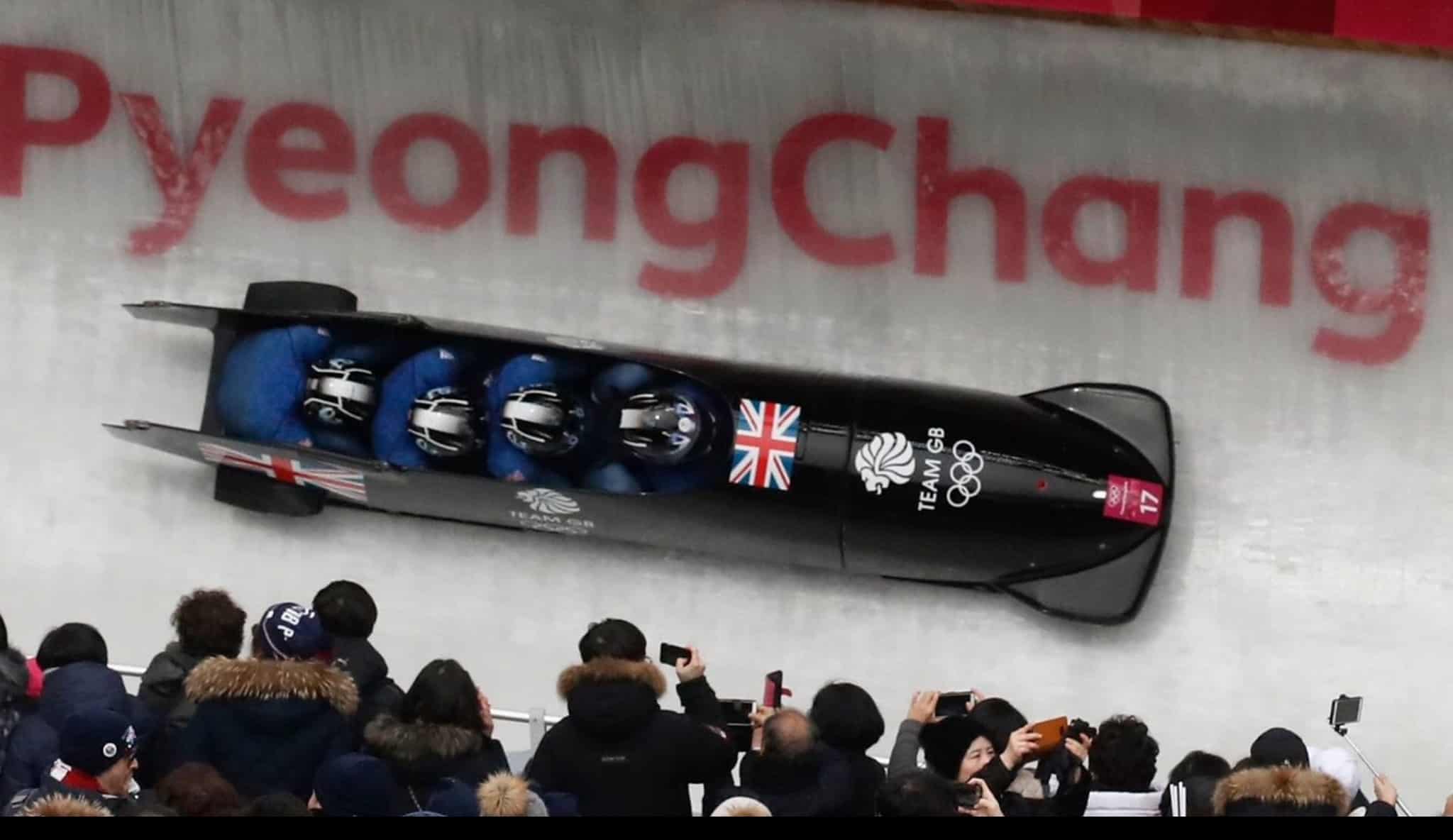 Toby Olubi's four-man bobsleigh team competing at the Olympics