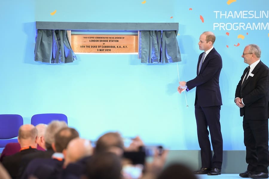 Prince William unveils a plaque at the official opening of London Bridge station after a five-year £1billion revamp