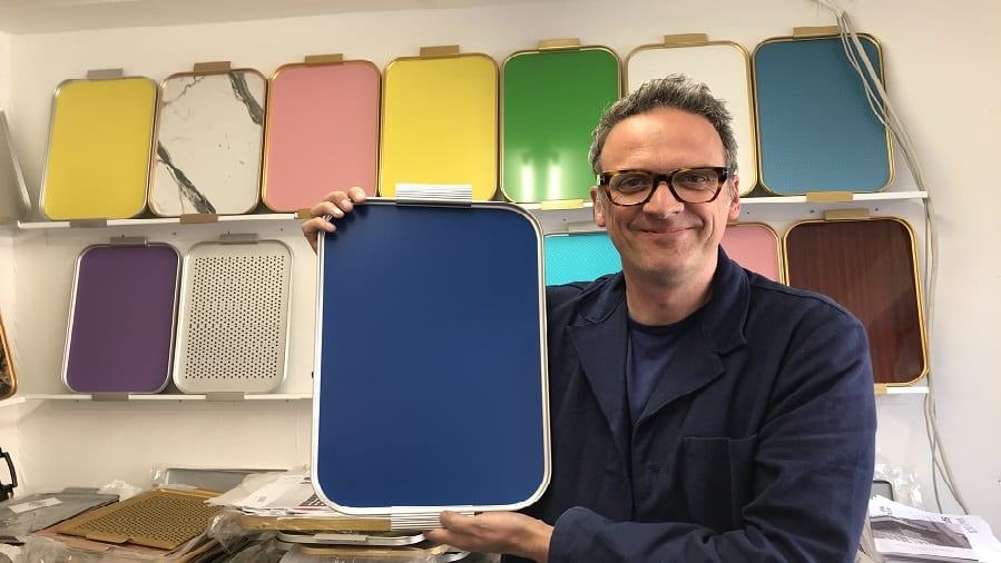Mark Brearley, holding a Kaymet Tray in his factory