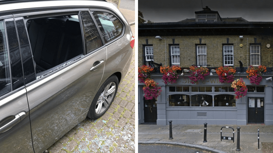 The car the rucksack was stolen from (left) and The Ship and Whale in Rotherhithe (right)