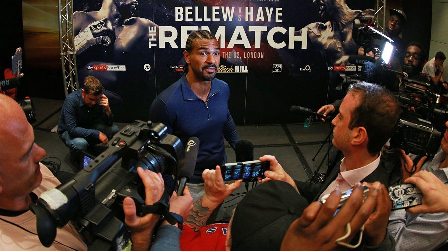 4th October 2017, Park Plaza, London, England; Tony Bellew versus David Haye, The Rematch, Press Conference; David Haye being interviewed by the media during the press conference