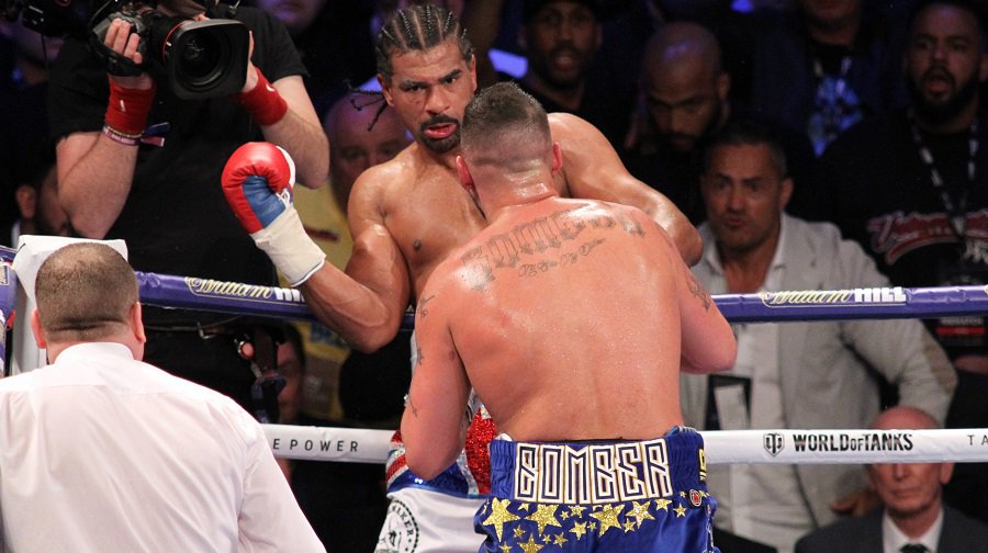 David Haye hit the canvas three times as he lost his rematch against Tony Bellew. Image: Action Plus