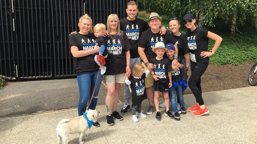 Jon Lia, who has been given the all-clear from prostate cancer, pictured with his family during the March for Men charity walk
