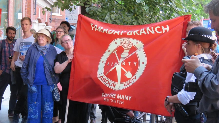 A Faraday Labour branch banner. at the Up the Elephant protest outside Southwark Council's Tooley Street offices on Tuesday, July 3.
