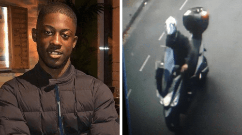 Southwark teenager Latwaan Griffiths, 18, died after being found with stab wounds in Denmark Road, Camberwell. Police want to speak to the moped rider pictured who is believed to have dropped Latwaan off.