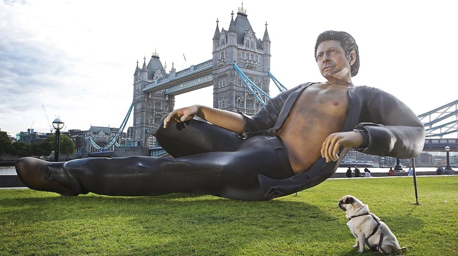 NOW TV recreates Jurassic Park scene with 25ft statue of Jeff Goldblum to mark 25 years since it hit the big screen