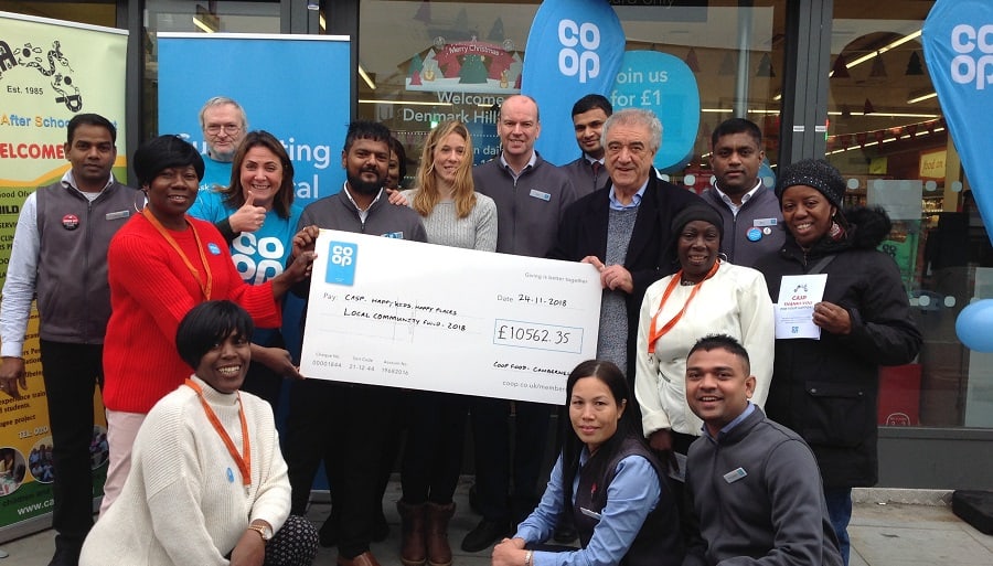 Cheque presentation outside Denmark Hill's Co-op