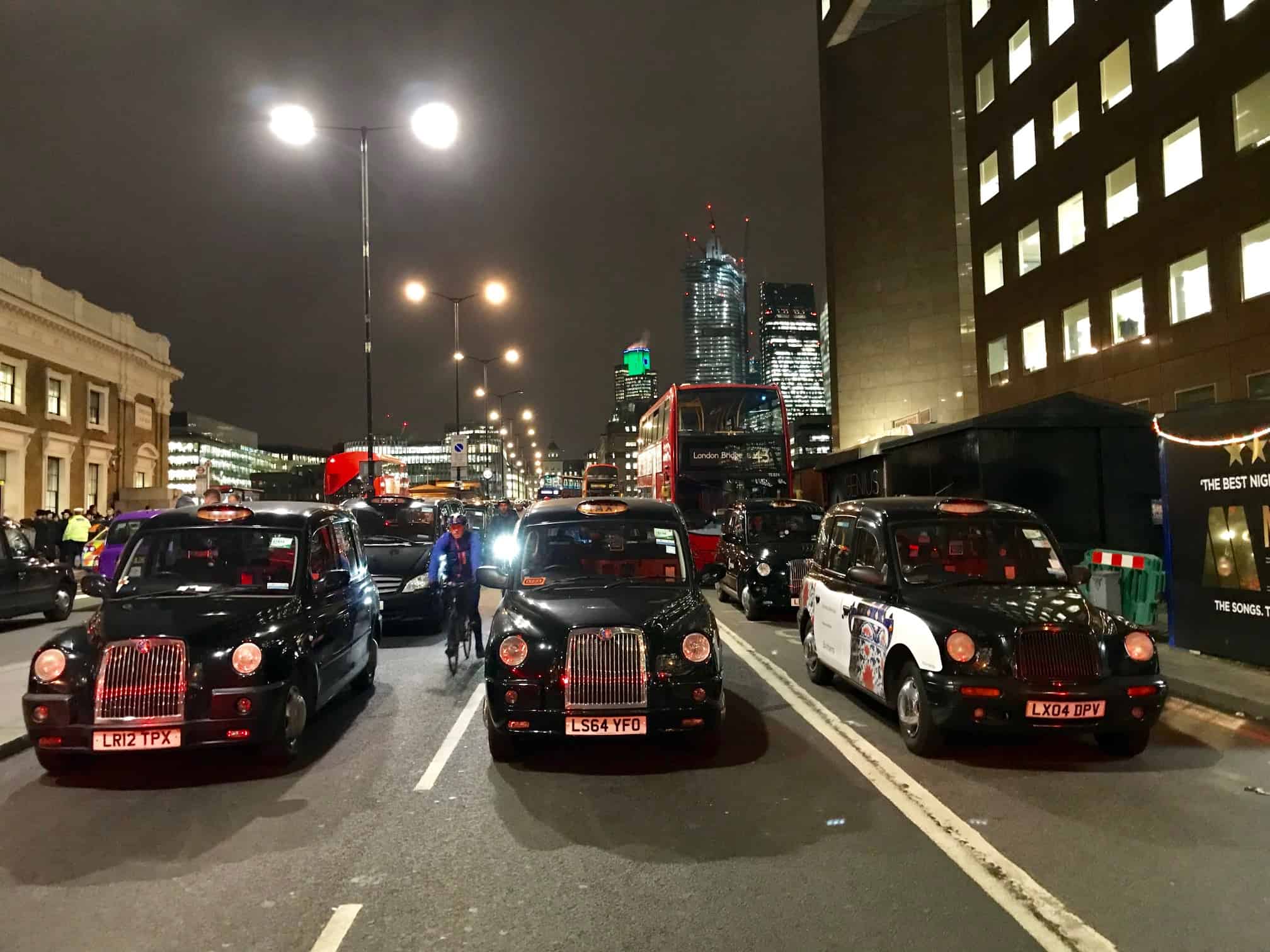 Black cabs are blockading London Bridge this week in a row over proposed taxi restrictions on Tooley Street