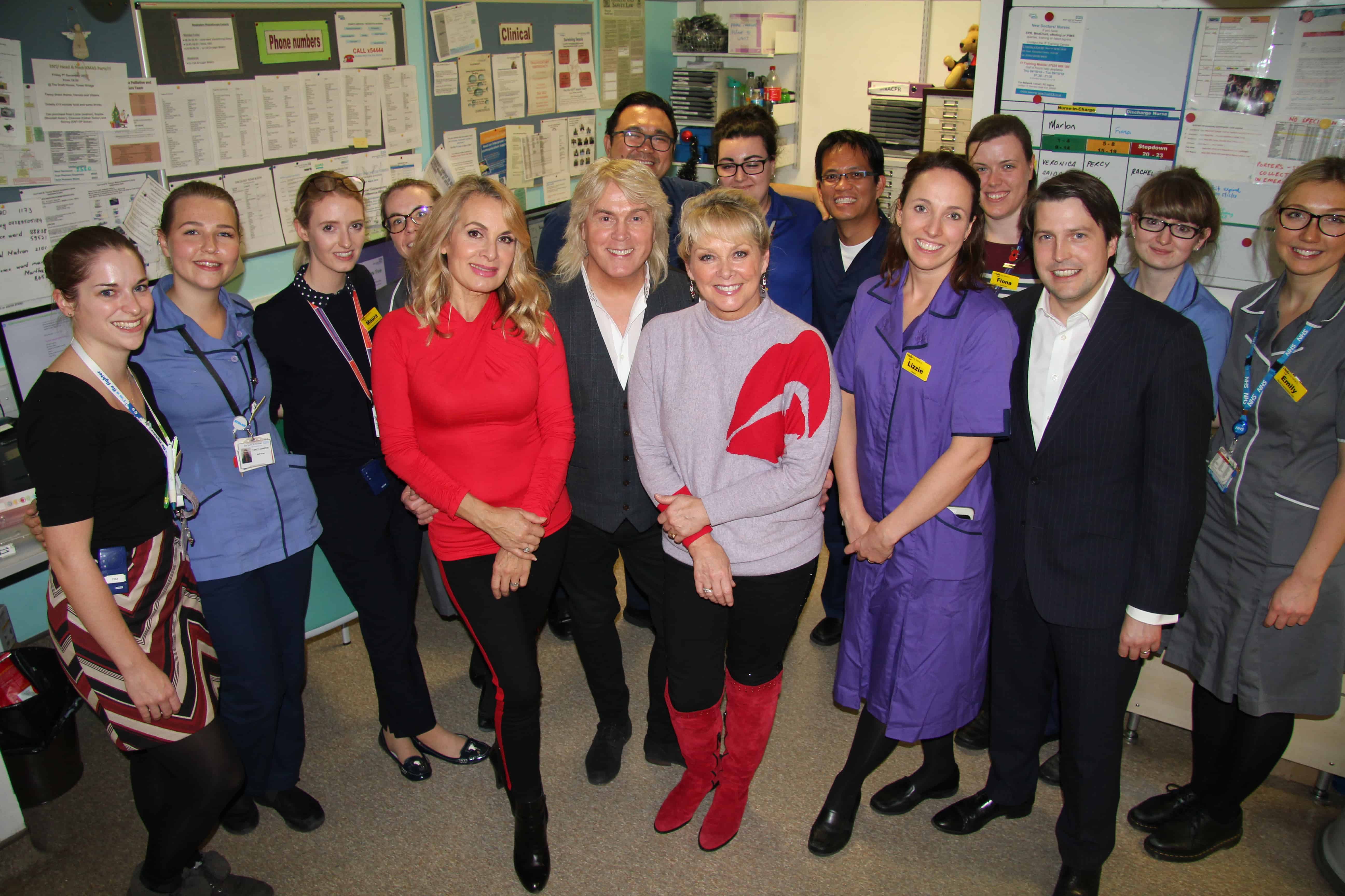 Singer Jay Aston returned to the ward where she was treated to thank hard-working Guy's staff