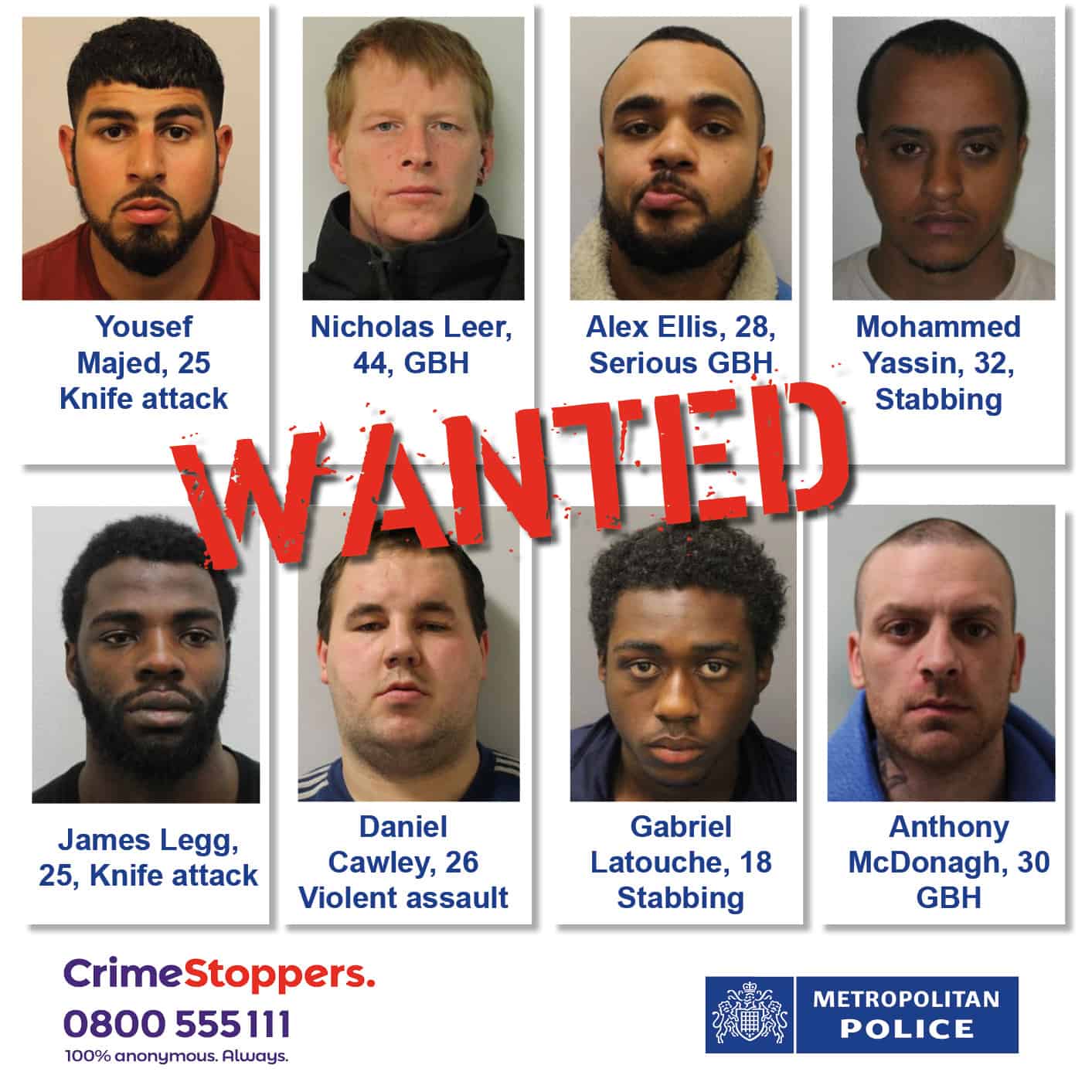 Anthony McDonagh, (bottom right) believed to be in the SE15 area is among London's most wanted after allegedly gouging a man's eyes until he was partially blind