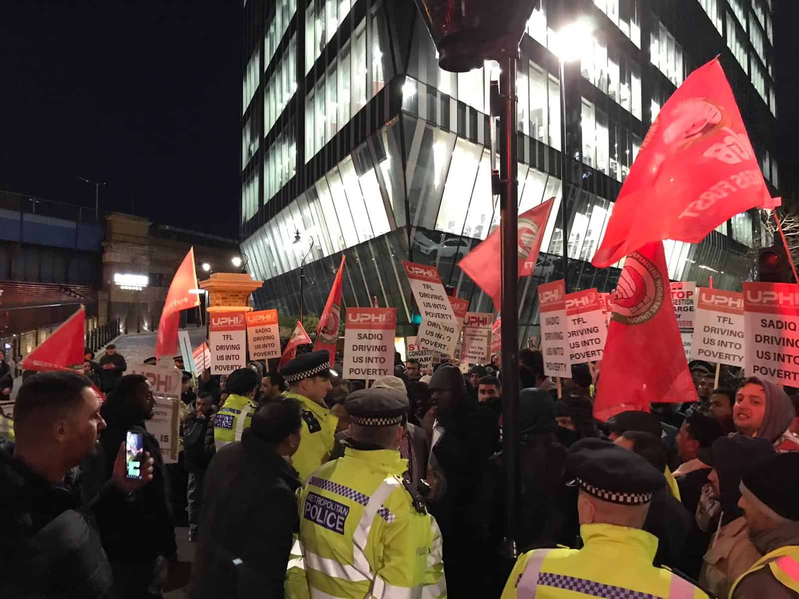 The scene from a previous blockade of London Bridge over the congestion charge row