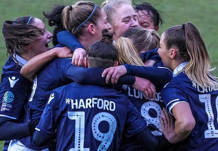 Millwall Lionesses celebrate their first win of the season in February. Image: Ed Payne