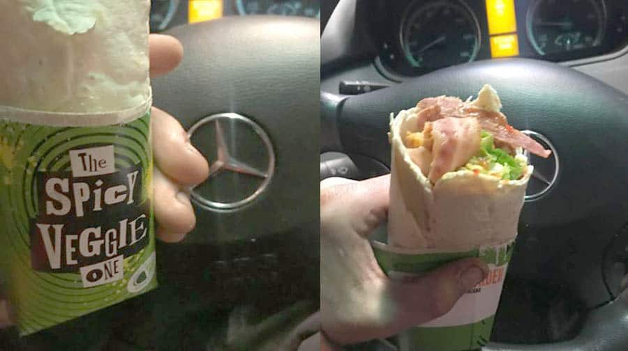 Callum Willis said he was "disgusted and shocked" when he found bacon inside his supposedly meat free wrap