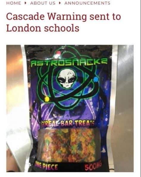 The warning posted on a Bermondsey primary school site warned the snacks made children violently hallucinate