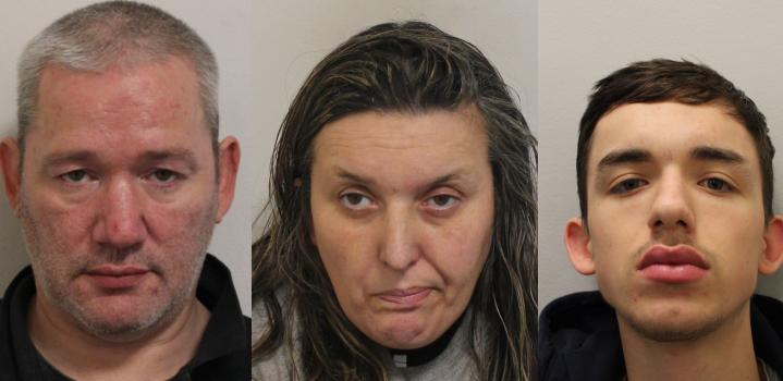 Daniel Kennedy (left), Denise Blackburn (centre) and Ryan Kennedy (right) pleaded guilty to their crimes at Isleworth Crown Court