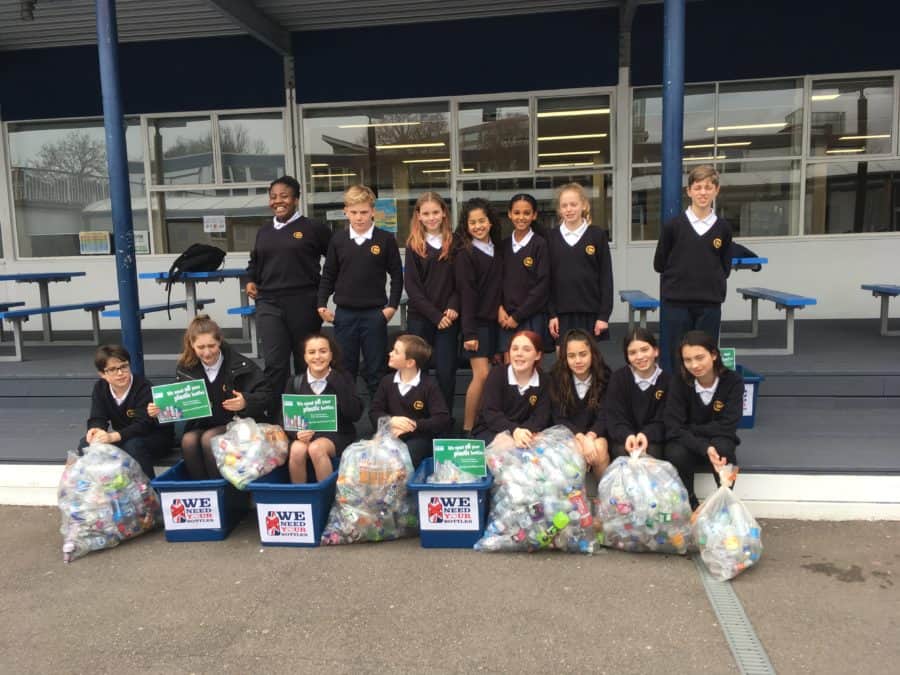 Students with just some of the plastic waste generated in a single lunchtime at the Charter School North Dulwich