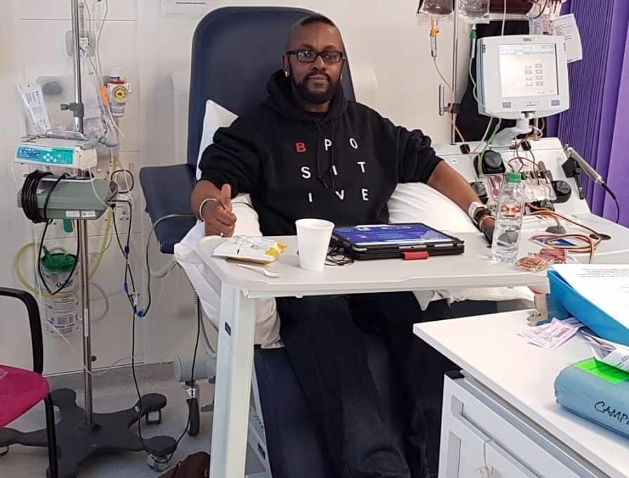 Fifty-five-year-old sickle cell patient Calvin Campbell receiving a blood exchange