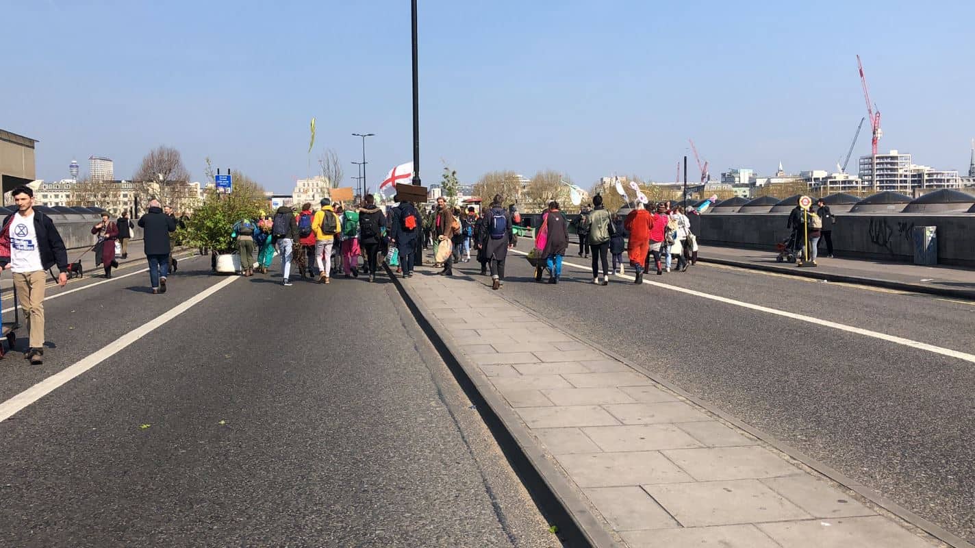 Extinction Rebellion activists pictured blockading Waterloo Bridge in April (Image Extinction Rebellion)