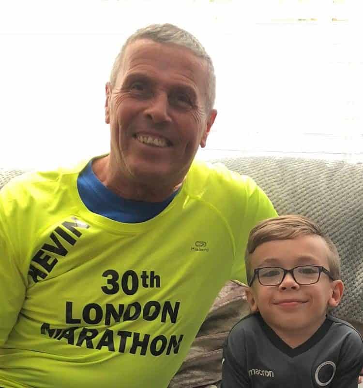 Kevin, left, will be running his thirtieth and final marathon in aid of 10-year-old Harvey, right