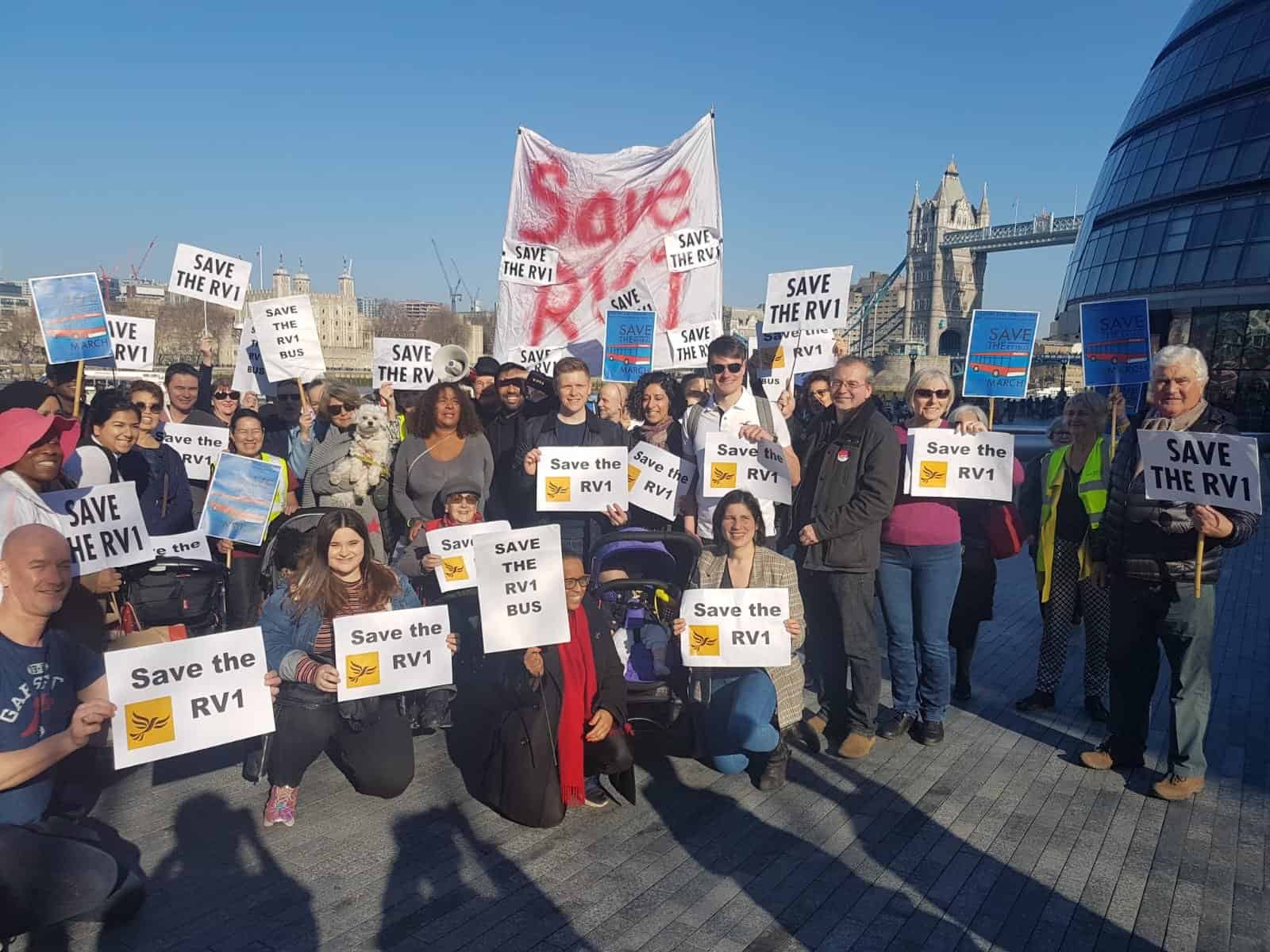 Councillors and residents pictured at a protest against the scrapping of the RV1 earlier this year