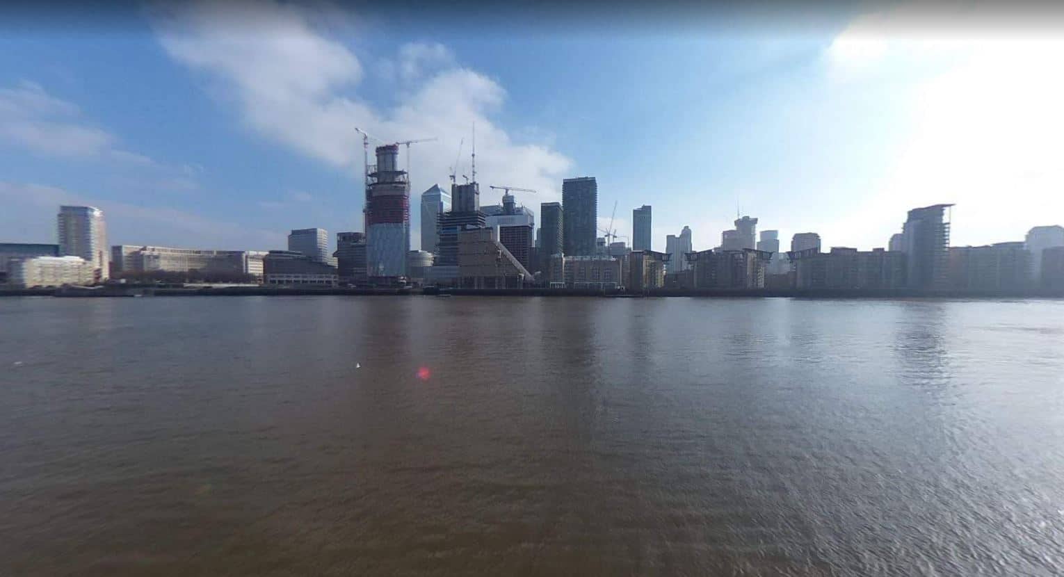 The view to Canary Wharf from Durand's Wharf, where the bridge is expected to be built (Image: Google Maps)