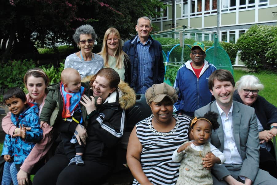 Cllr Leo Pollak with residents from Sceux Gardens
