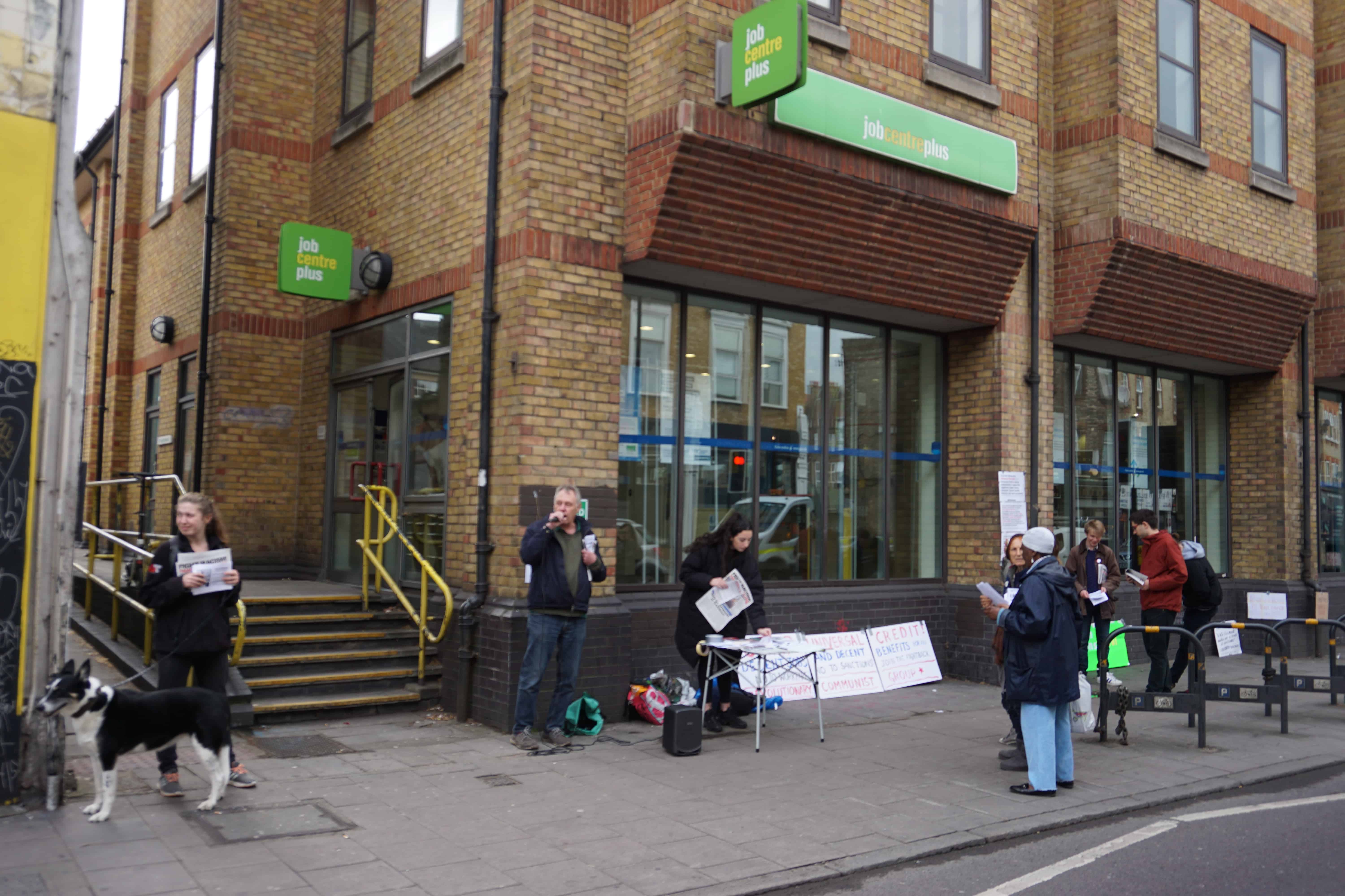 The Revolutionary Communist Group picketing Peckham Job Centre calling for Universal Credit to be scrapped