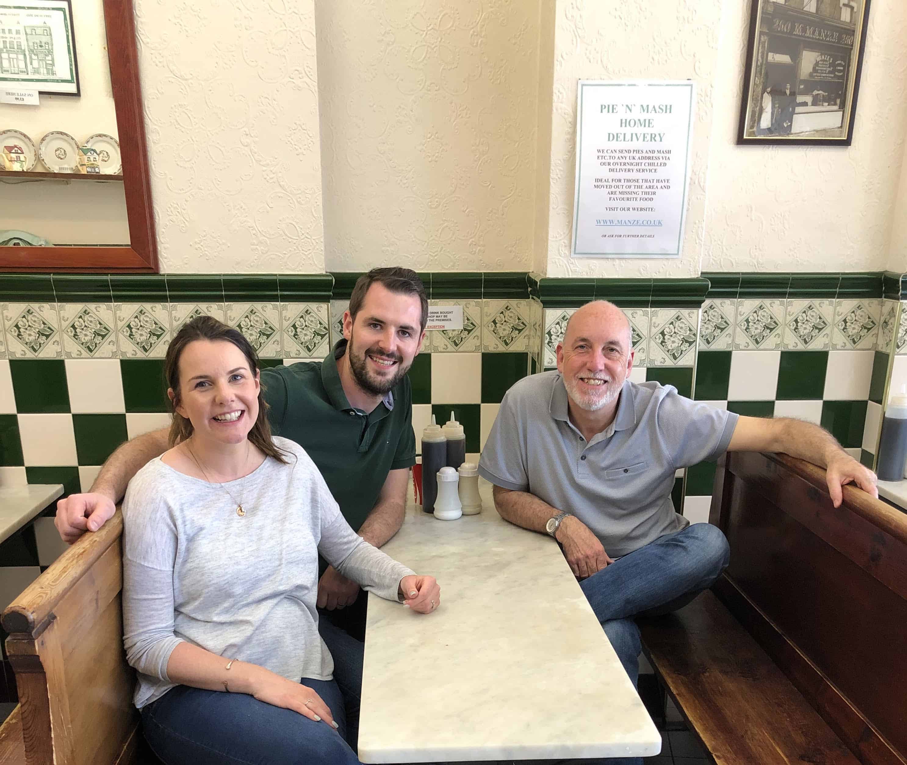FromL-R: Emma, Tom and Rick at the popular Pie and Mash shop