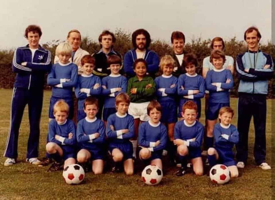the very first Athenlay team, Athenlay Allstars, taken in 1979. John Morey, to the left in the dark blue tracksuit, is one of the club's founders