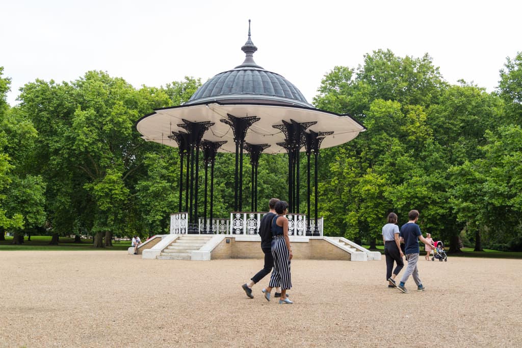 The bandstand in Southwark Park - residents in areas without a garden are more likely to live within a five minute walk of a park (Image: TfL)