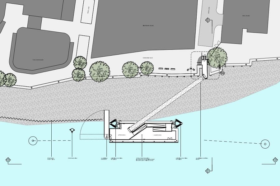 The plans submitted for Swan Lane pier near London Bridge have raised fears of a gigantic 'booze boat' on the Thames (City of London planning documents)