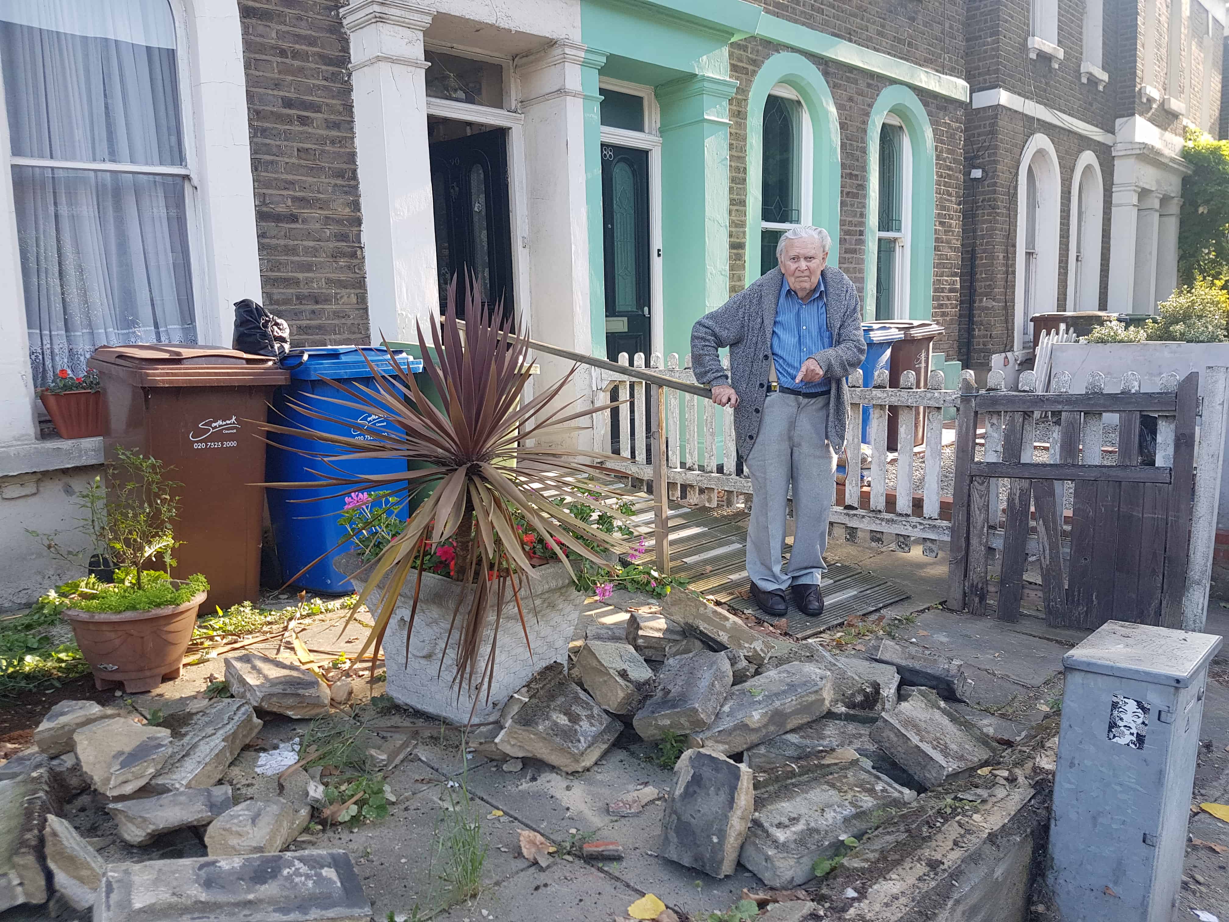 Bill, pointing at the destruction caused by the car collision yesterday afternoon