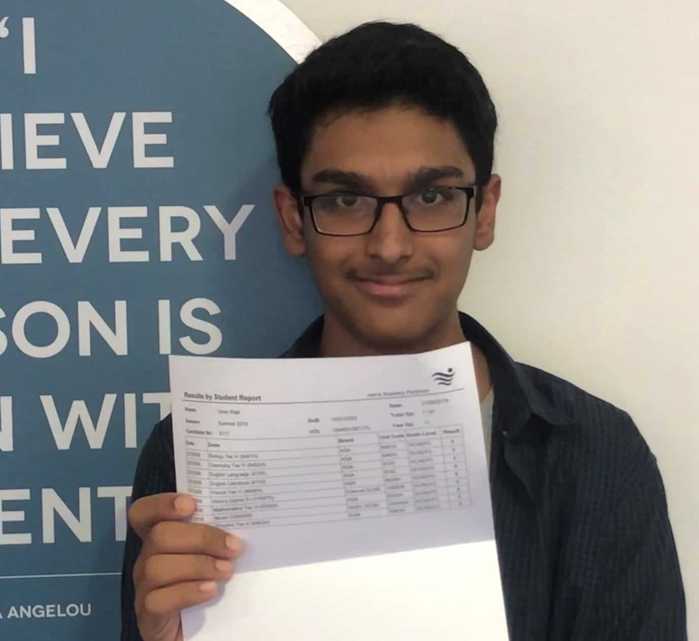 Umer Raja, who achieved 9 GCSEs with straight Grade 8s and 9s,