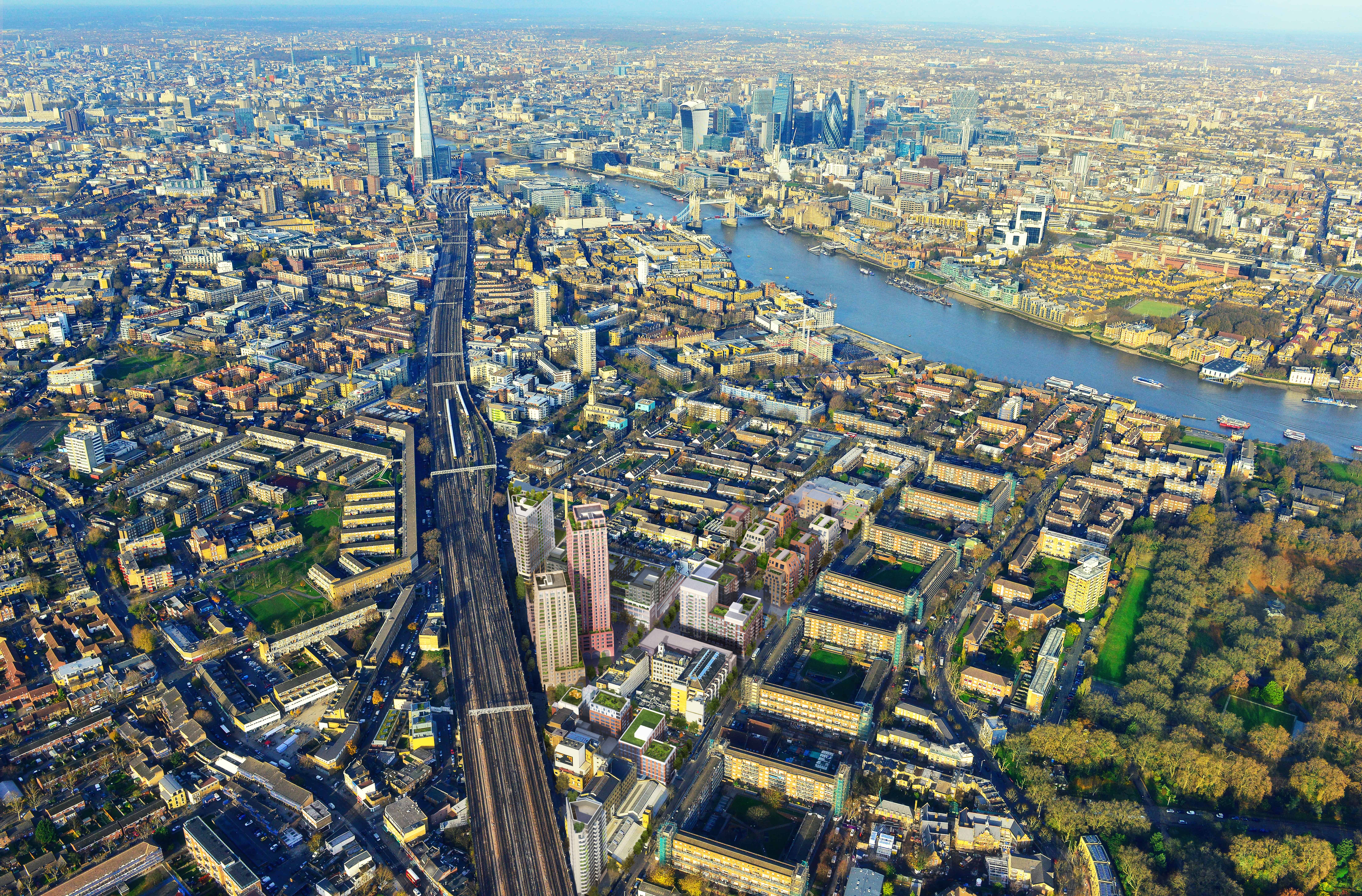 CGI image of the proposed development on the site of the former Peek Freans Biscuit Factory in Bermondsey
