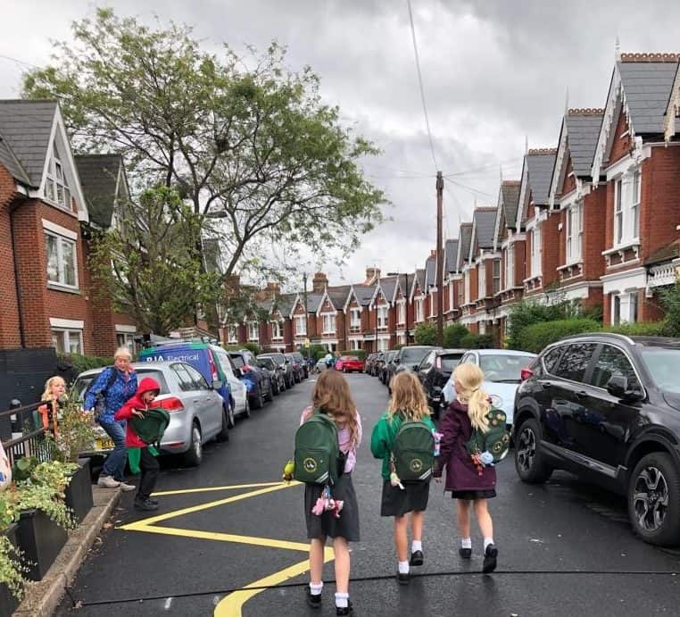 Children walking to Goose Green Primary