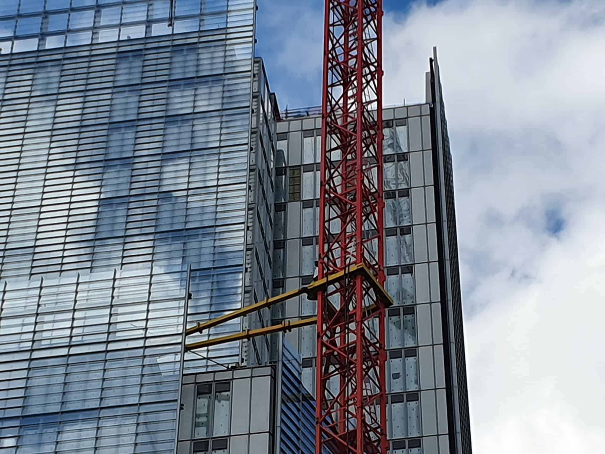 The man has been arrested after scaling the crane at height for five hours yesterday (Image: Hardeep Matharu)