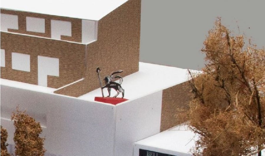 The proposal could see the Lion moved on top of a nearby roof (Image Hyatsu Architects)