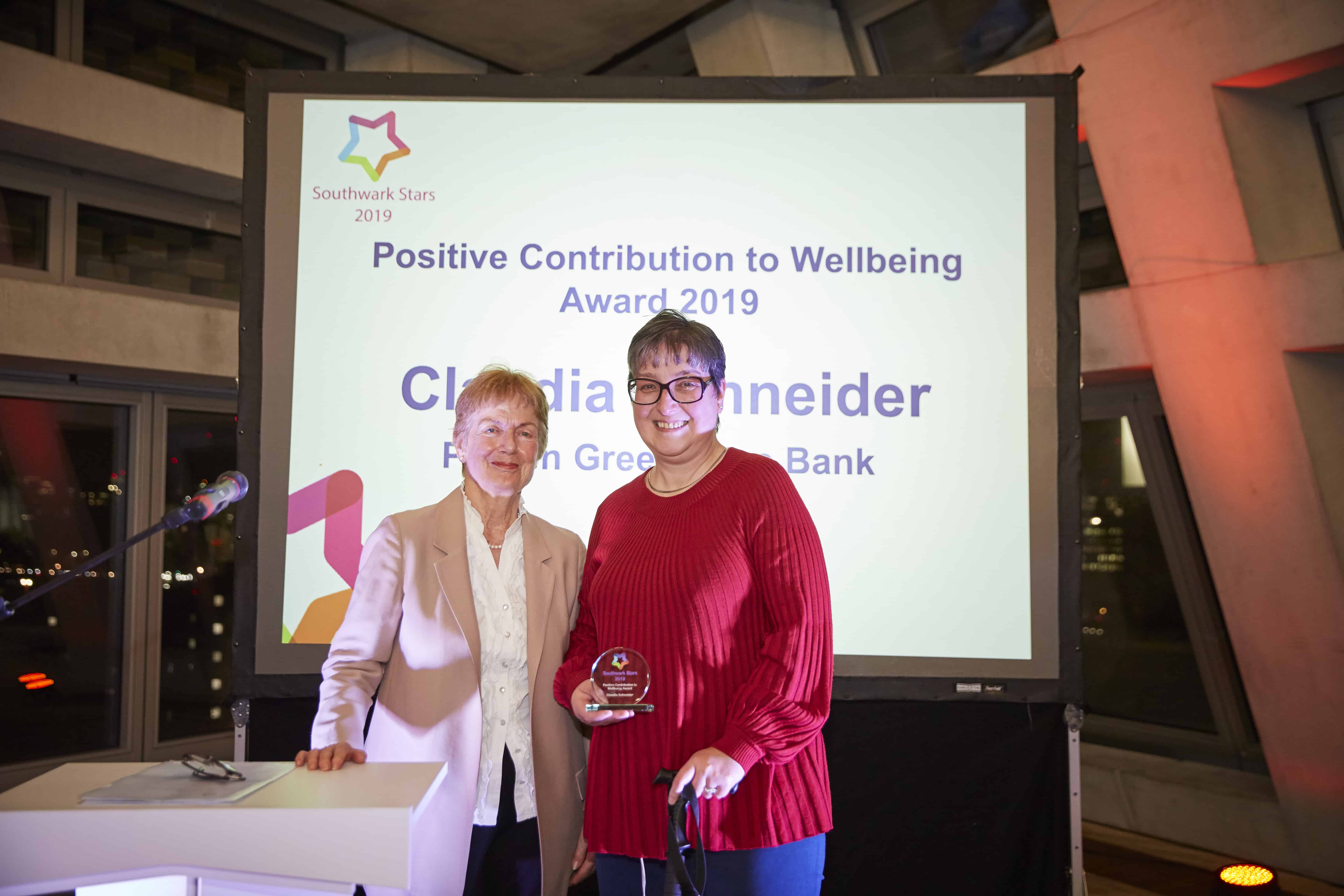 Claudia Schneider, Positive Contribution to Wellbeing Award winner