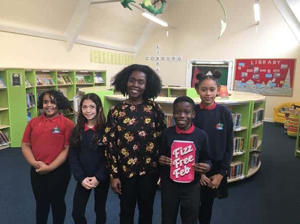 Coburg Primary pupils with Cllr Evelyn Akoto