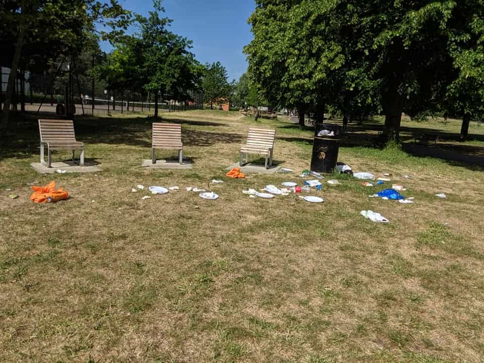 The wreckage  on Tuesday in Burgess Park (c) Maeve Hall